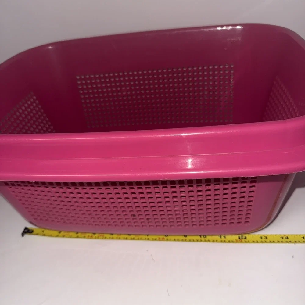 Vintage Plastic Basket Pail Bucket Hot Pink Organizer Swing Handle 90's 18x13x8